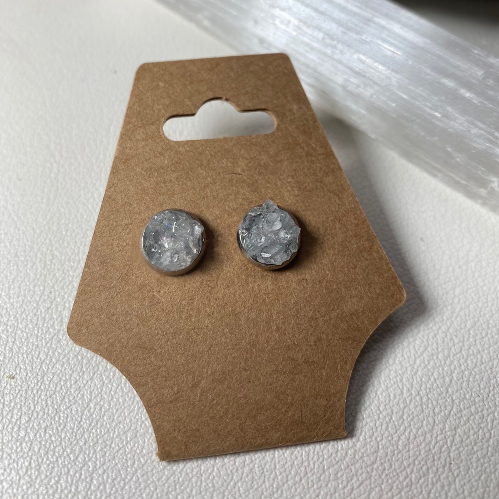 Celestite Crystal Piece Stud Earrings
